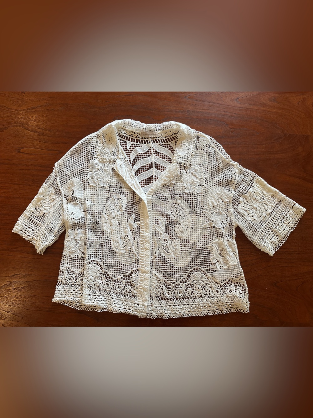 Puratatto Delicate Ivory Crochet Fine Lace top